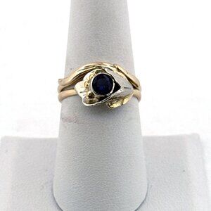 Vintage 13.5K Gold Blue Sapphire Ring Size 8 Kambourian Handmade Estate 4.6g